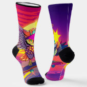 Skater Owls - Neon Sunset Vibes & Cool Owl Energy Socken (Gewinkelt)