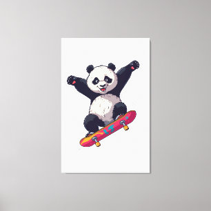 Skater Panda Canvas – Skateboarding Panda Wandkuns Leinwanddruck