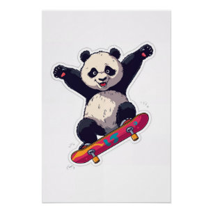 Skater Panda Poster – Skateboarding Panda Wandkuns