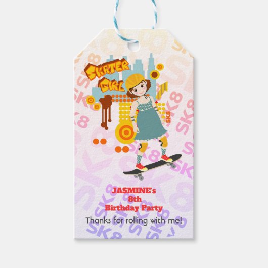 Skater Park Fun Girl Geburtstagsparty Geschenkanhänger (Vorderseite)