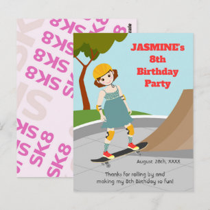 Skater Park Fun Girl Geburtstagsparty Postkarte