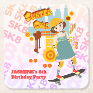 Skater Park Fun Girl Geburtstagsparty Rechteckiger Pappuntersetzer