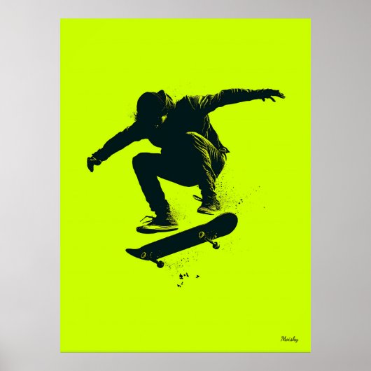 Skater Poster - Schwarze Silhouette auf Neon Green (Vorne)