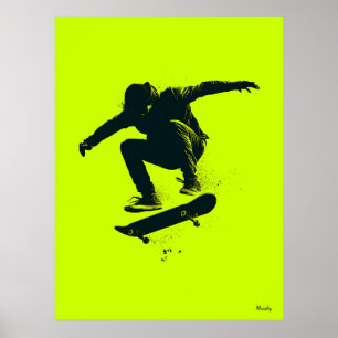 Skater Poster – Schwarze Silhouette auf Neon Grün