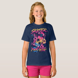 Skater Power Girl – Tropisches Sonnenuntergangs-Sk T-Shirt