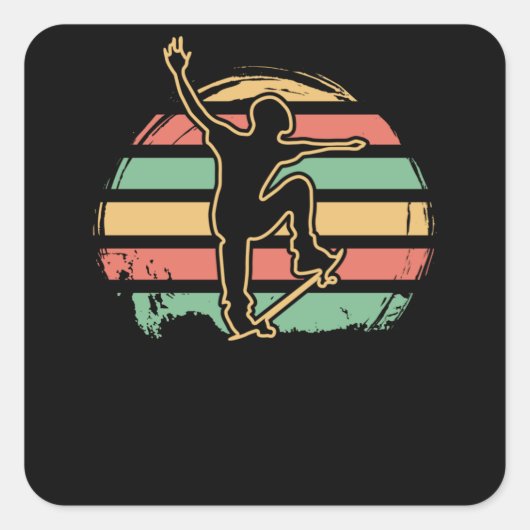 Skater Retro Quadratischer Aufkleber (Vorderseite)