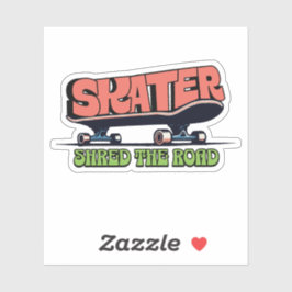Skater Shred the Road – Retro 70er Skateboarding Aufkleber