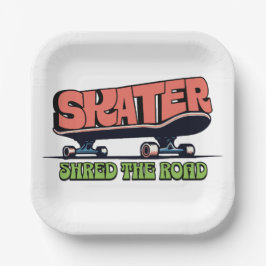 Skater Shred the Road – Retro 70er Skateboarding Pappteller