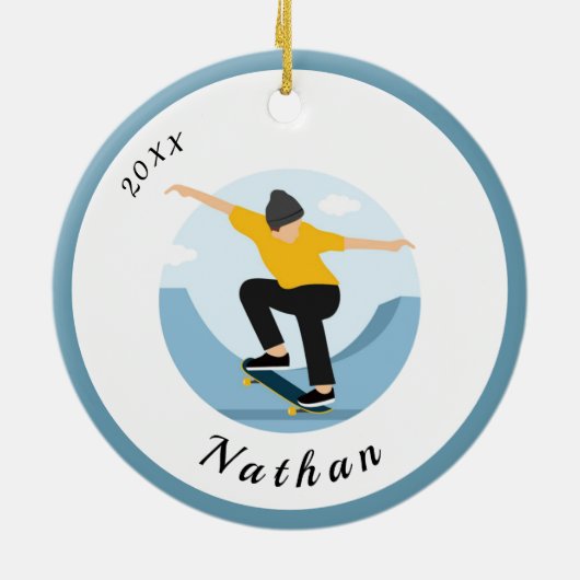 Skater Skateboarding Boys - Kundenname & Jahr Keramik Ornament (Hinten)