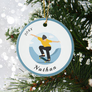 Skater Skateboarding Silhouette Name & Jahr abgela Keramik Ornament