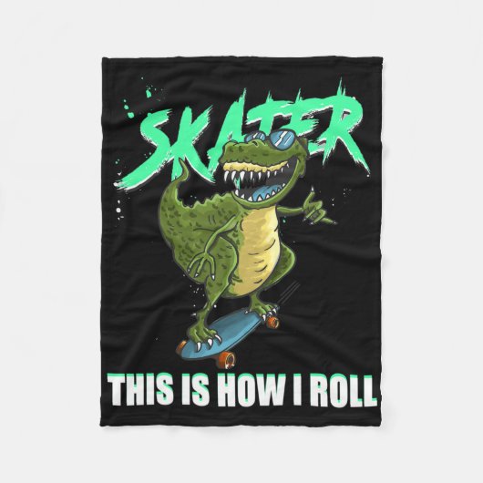 Skater T-Rex Dinosaur So rolle ich Skateboard Fleecedecke (Vorderseite)