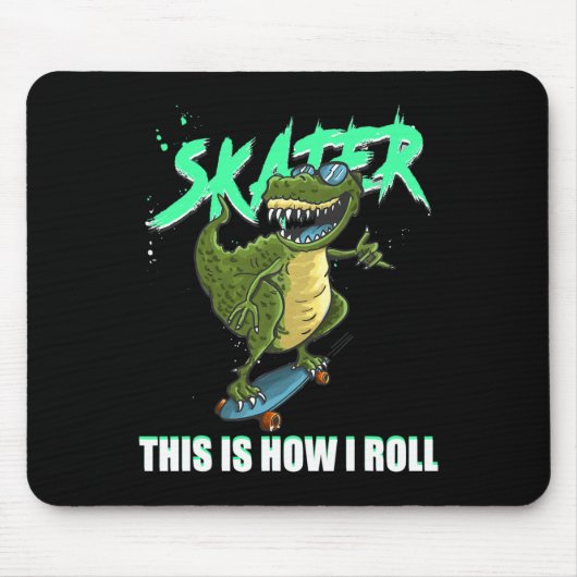 Skater T-Rex Dinosaur So rolle ich Skateboard Mousepad (Vorne)