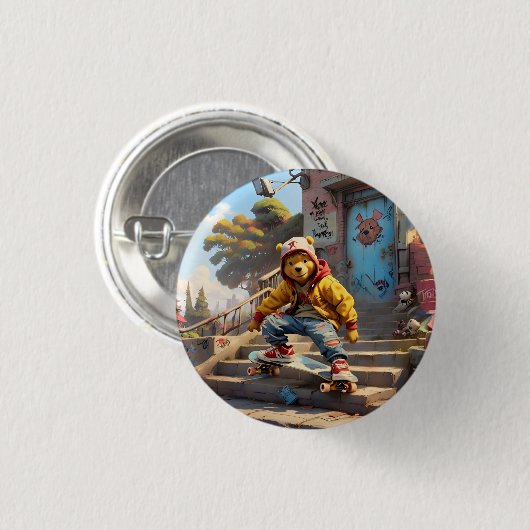 Skater Winnie the Pooh 1 Button (Vorne & Hinten)