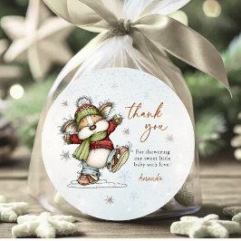 Skating Christmas Puppy Snowflakes Thank You Runder Aufkleber