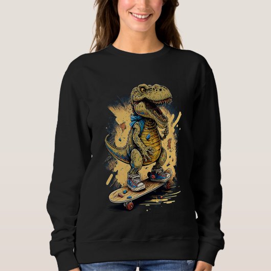 Skating Dinosaur rex on Skateboard Sweatshirt (Vorderseite)