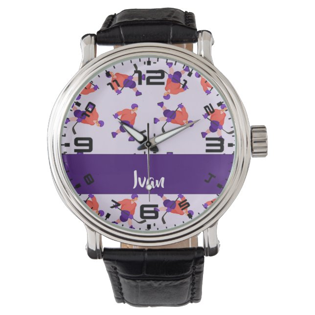 Skating ice hockey player pattern armbanduhr (Vorderseite)