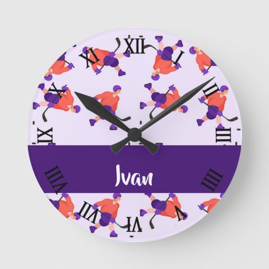 Skating ice hockey player pattern runde wanduhr (Vorderseite)