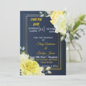Skaymarts | Einzigartiges Navy Blue Floral Save th Save The Date (Stehend Vorderseite)