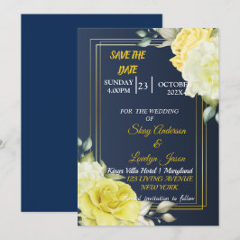 Skaymarts | Einzigartiges Navy Blue Floral Save th The Date
