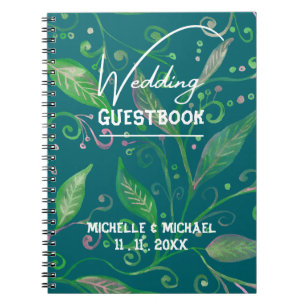 Skaymarts   Elegant Green Floral Wedding Guest Notizblock