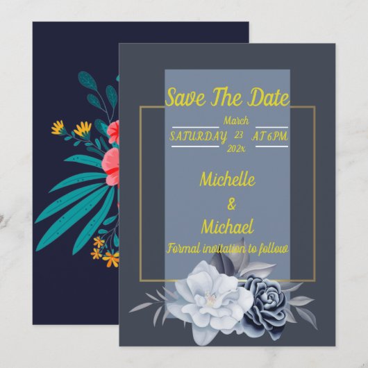 Skaymarts | Elegante Save the Date-Karte der Rose Date (Vorne/Hinten)