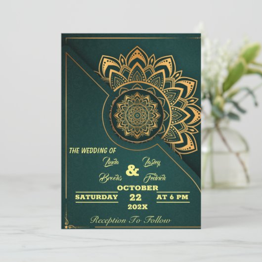 Skaymarts | Mandala Calligraphic script Wedding in Einladung (Stehend Vorderseite)