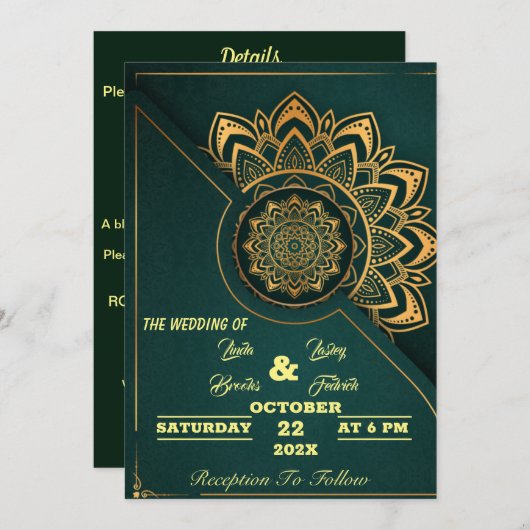 Skaymarts | Mandala Calligraphic script Wedding in Einladung (Vorne/Hinten)