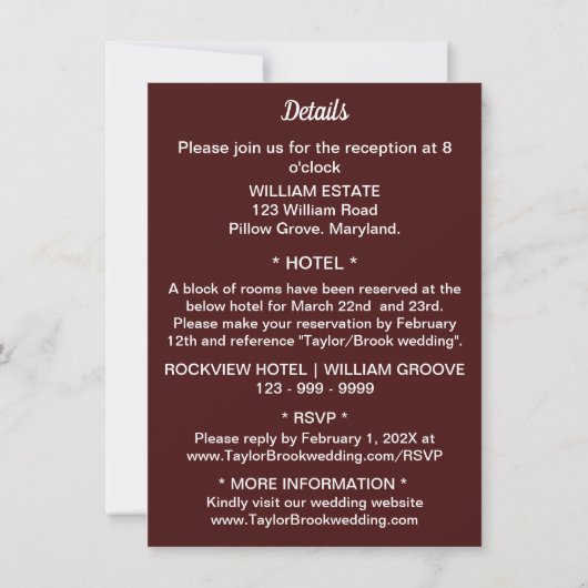 Skaymarts | Maroon Elegant Calligraphic Wedding I Einladung (Rückseite)