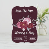 Skaymarts | Maroon Red Floral Save the Date (Stehend Vorderseite)