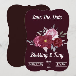 Skaymarts | Maroon Red Floral Save the Date