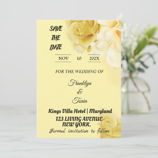 Skaymarts | Romantic Yellow Botanical Geometric Sa Save The Date (Stehend Vorderseite)