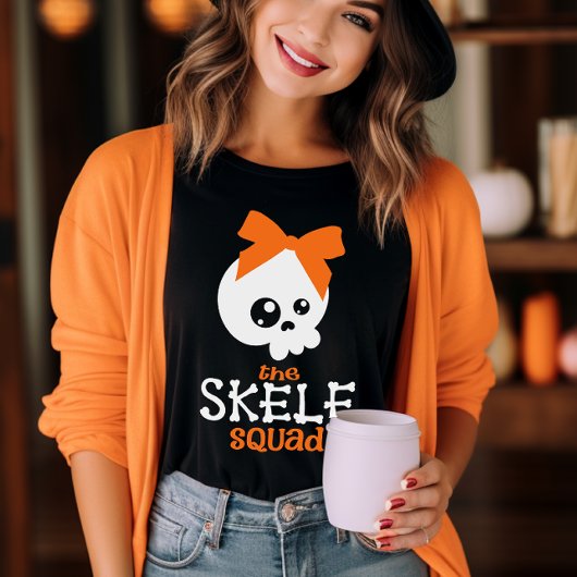 Skele Squad Bow Orange Halloween Familie Matching T-Shirt