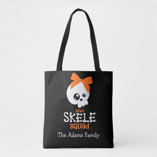 Skele Squad Bow Orange Halloween Trick oder Treat Tasche (Vorderseite)