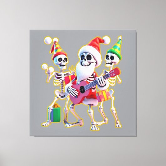 **Skeleton 3D Christm Santa Party – Funnyas Skelet Leinwanddruck (Vorderseite)