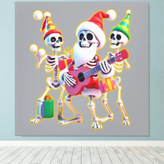 **Skeleton 3D Christm Santa Party – Funnyas Skelet Leinwanddruck (Insitu (Holzboden))