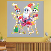 **Skeleton 3D Christm Santa Party – Funnyas Skelet Leinwanddruck (Insitu (Wohnzimmer))
