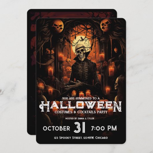 Skeleton Adult Halloween Beängstigend Cocktail Par Einladung (Vorne/Hinten)