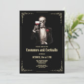 Skeleton Adult Halloween Cocktail Party Einladung (Stehend Vorderseite)