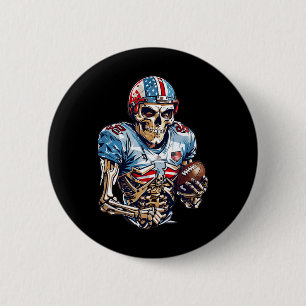 Skeleton American Football Player Halloween Graphi Button