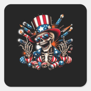 Skeleton Amerikanische Unabhängigkeitstag Quadratischer Aufkleber
