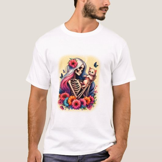 Skeleton And Cute Kitten T-Shirt (Vorderseite)