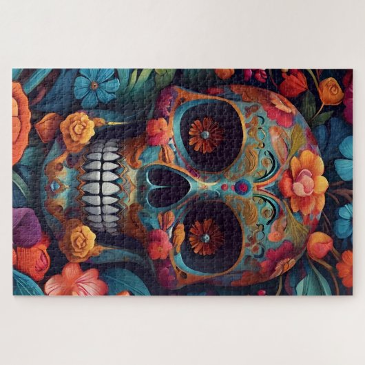 Skeleton Art Muerto Fest Dio Los Muertos Unlängst Puzzle (Horizontal)