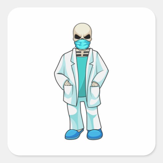 Skeleton as Doctor with Face mask Quadratischer Aufkleber (Vorderseite)