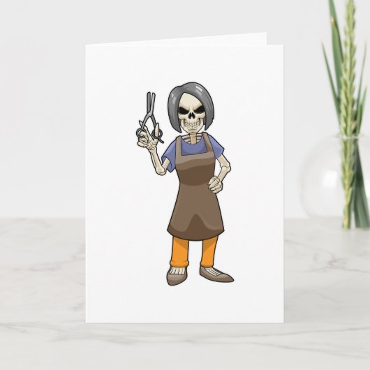 Skeleton as Hairdresser with Scissors Karte (Vorderseite)