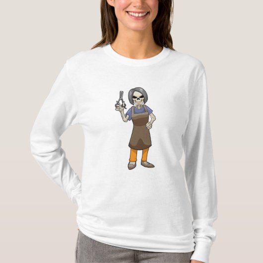 Skeleton as Hairdresser with Scissors T-Shirt (Vorderseite)