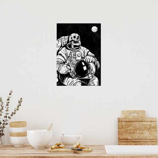 Skeleton Astronaut Moon Space Exploration Poster (Küche)