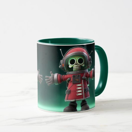 Skeleton Astronaut Mug – Funny Space Skull in Red Tasse (VorderseiteRechts)