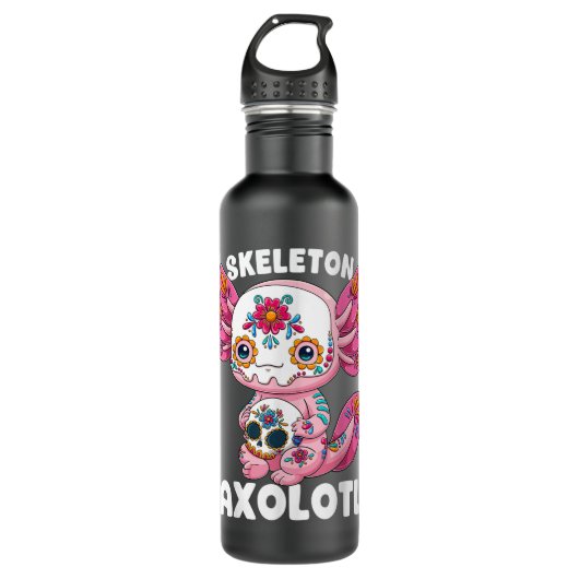 Skeleton Axolotl Sugar Skull Calavera Día De Los M Edelstahlflasche (Vorderseite)