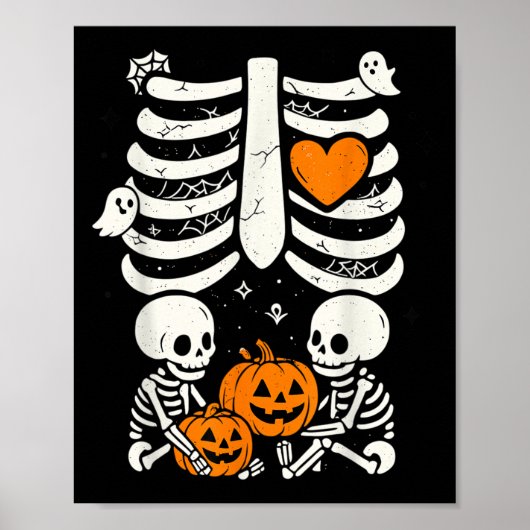 Skeleton Baby Twins Halloween Pregnancy Announceme Poster (Vorne)