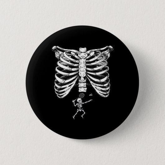 Skeleton Badminton Schwangerschaft Halloween Smash Button (Vorderseite)